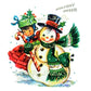 Vintage Printable Happy Snowman & Little Miss Cute Girl Christmas Card Image Retro 1950s Instant Digital Download Kitsch Clipart JPEG PNG