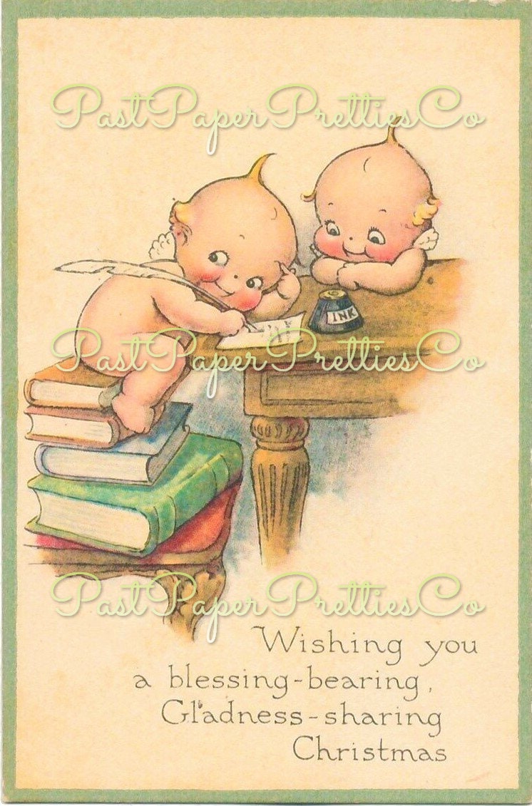 Vintage Printable Christmas Postcards Cutie Kewpie Angel Dolls Cherubs Holiday Images Set PDF Instant Digital Download