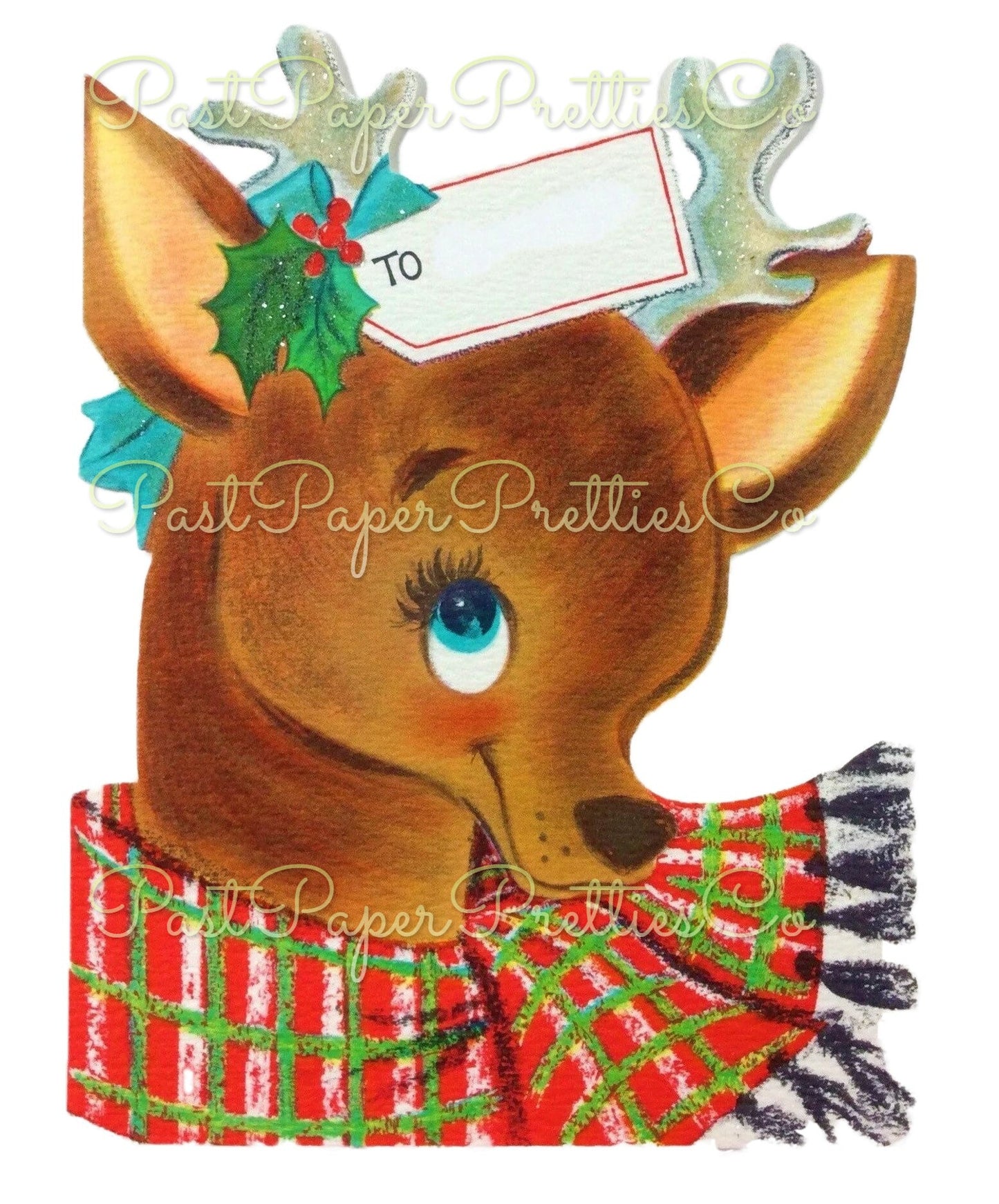 Vintage Christmas Printable Big Eyed Reindeer Gift Tag Collage & Single Card Image PDF Instant Digital Download Holiday Deer Clipart JPG PNG