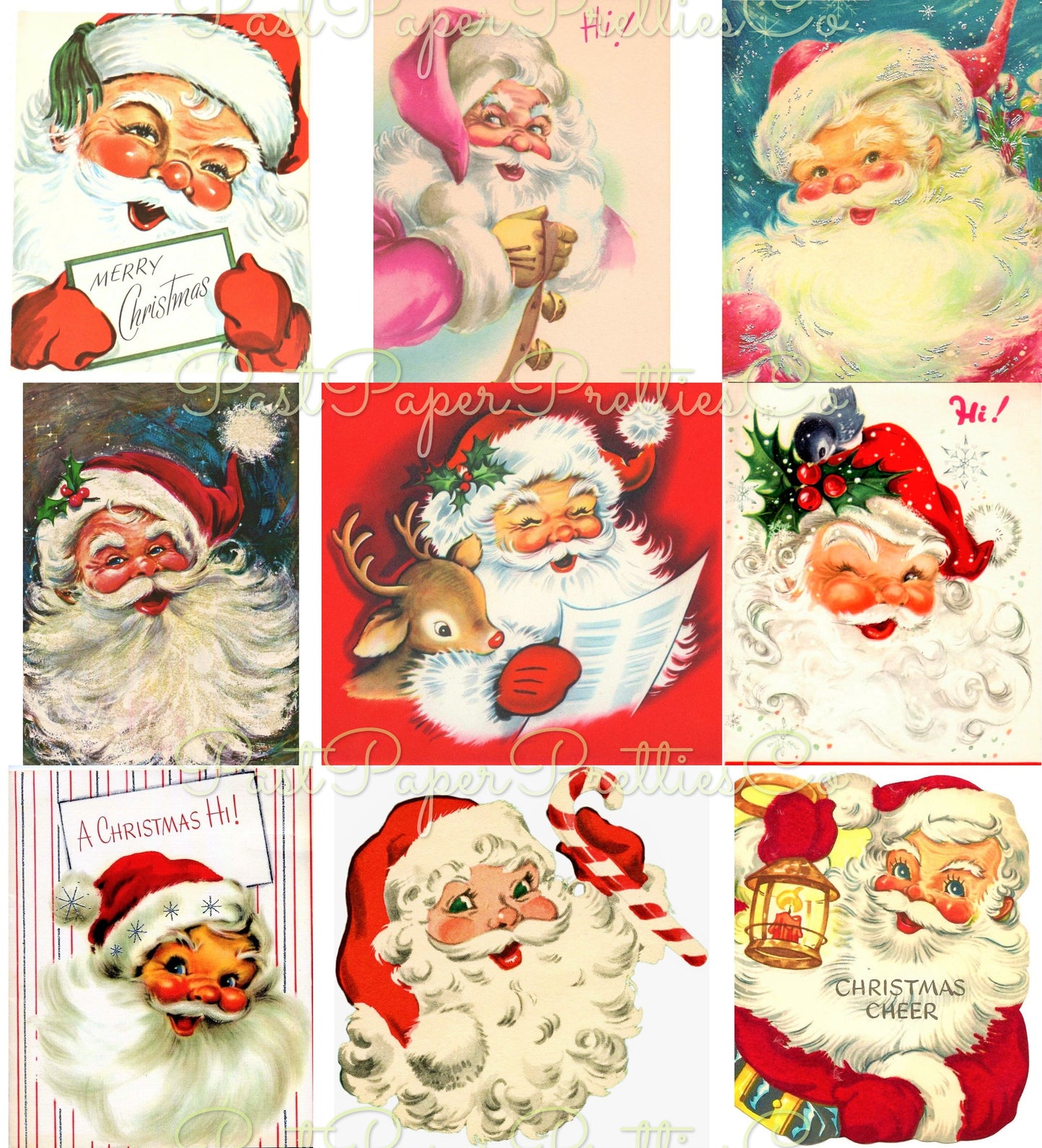 54 Vintage Printable Christmas Retro Santa Faces Heads Portraits Collage Collection MCM Santa Claus Card Images PDF Instant Digital Download