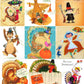 Vintage Printable Retro Thanksgiving Collage Sheets Cute Turkeys Pilgrim Children Card Images PDF Instant Digital Download Clipart 2 Sizes