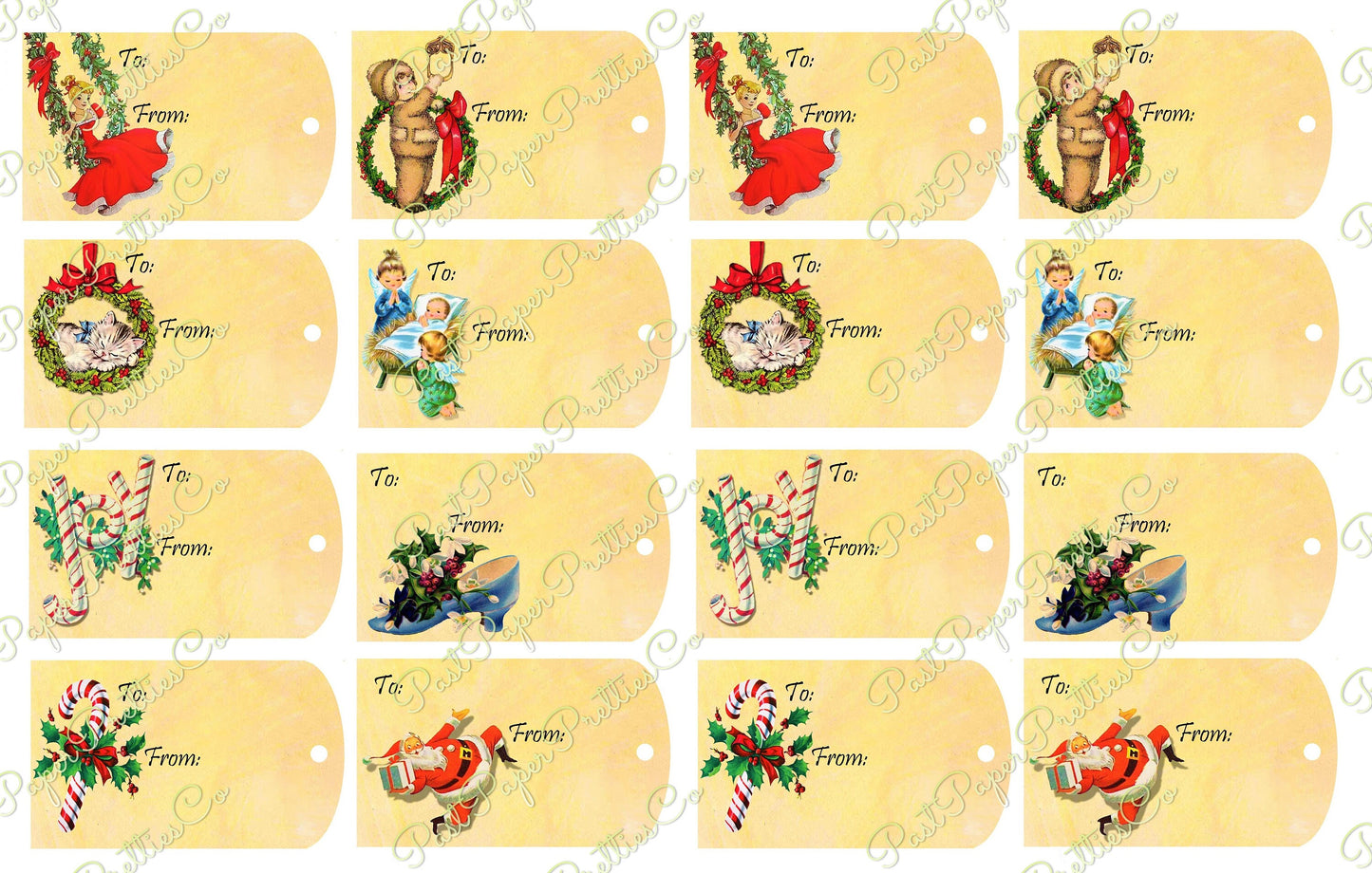 Vintage Style Printable Christmas Gift Tags Collage Sheet Cute Mid Century Images PDF Instant Digital Download Merry Kitschmas Cut Outs