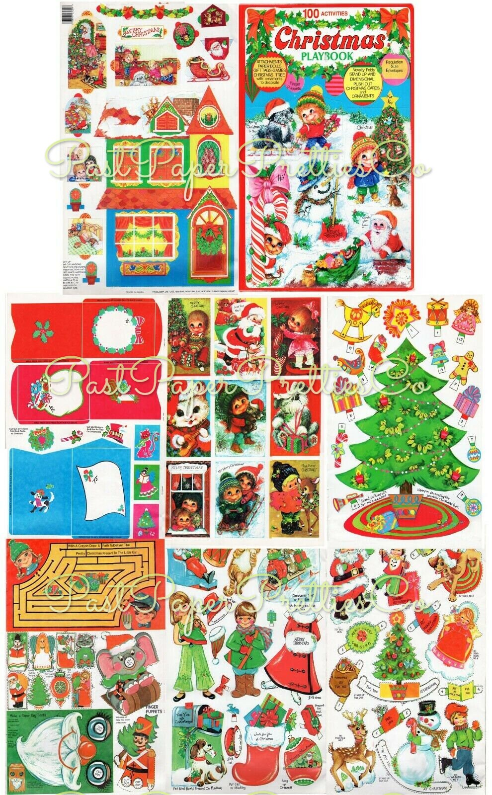 Vintage Christmas Playbook Printable Paper Activity Book c. 1970s PDF Instant Digital Download Holiday Cards Paper Dolls Crafts