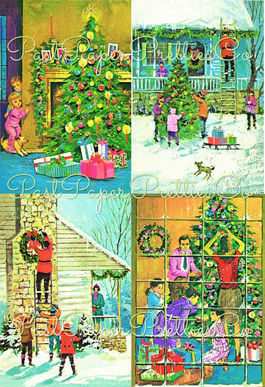 Vintage Mid Century Happy Family Home For Christmas Card Postcard Images c. 1950s PDF Instant Digital Download JPEGS 300 dpi Holiday Clipart