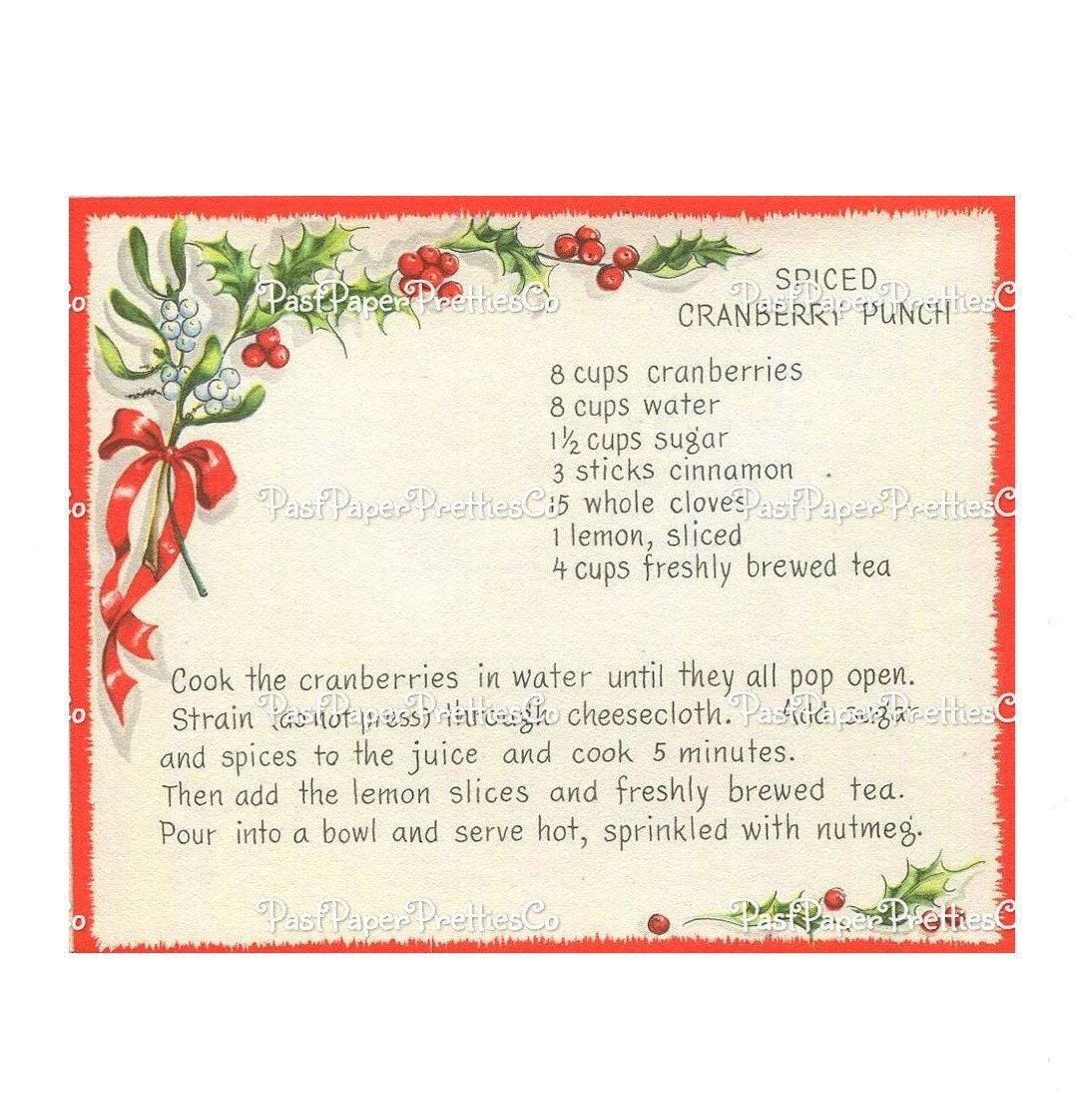 Vintage Printable Christmas Recipe Cards Mid Century Holiday Dishes c. 1950s PDF Instant Digital Download Xmas Kitchen Ephemera Clip Art