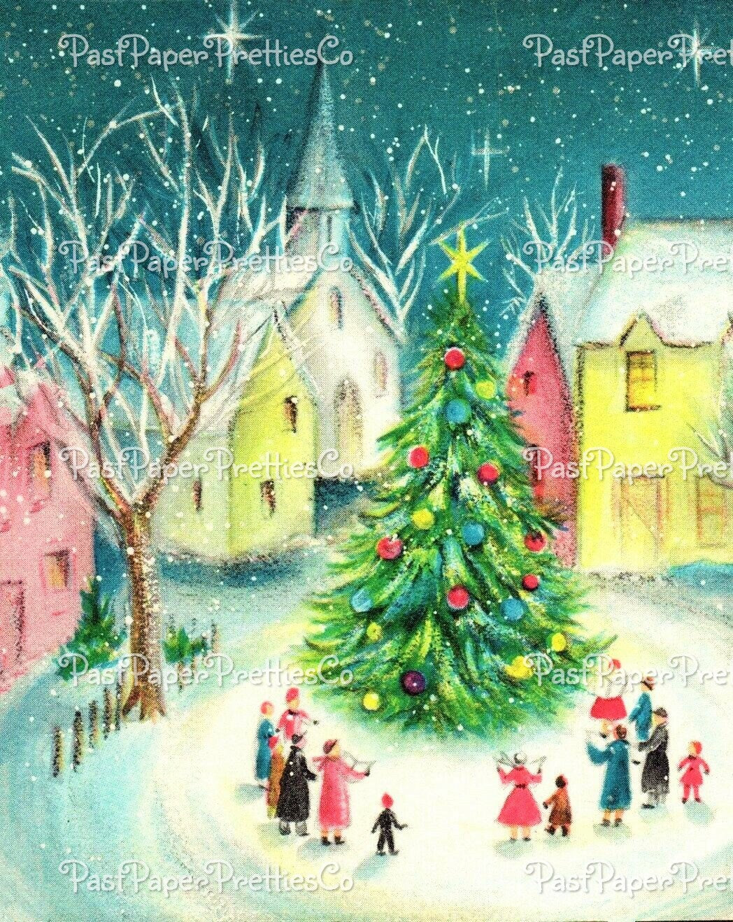 Vintage Printable Christmas Town and Church Collage Sheet & Single Card Images PDF Instant Digital Download Pretty Holiday Clipart