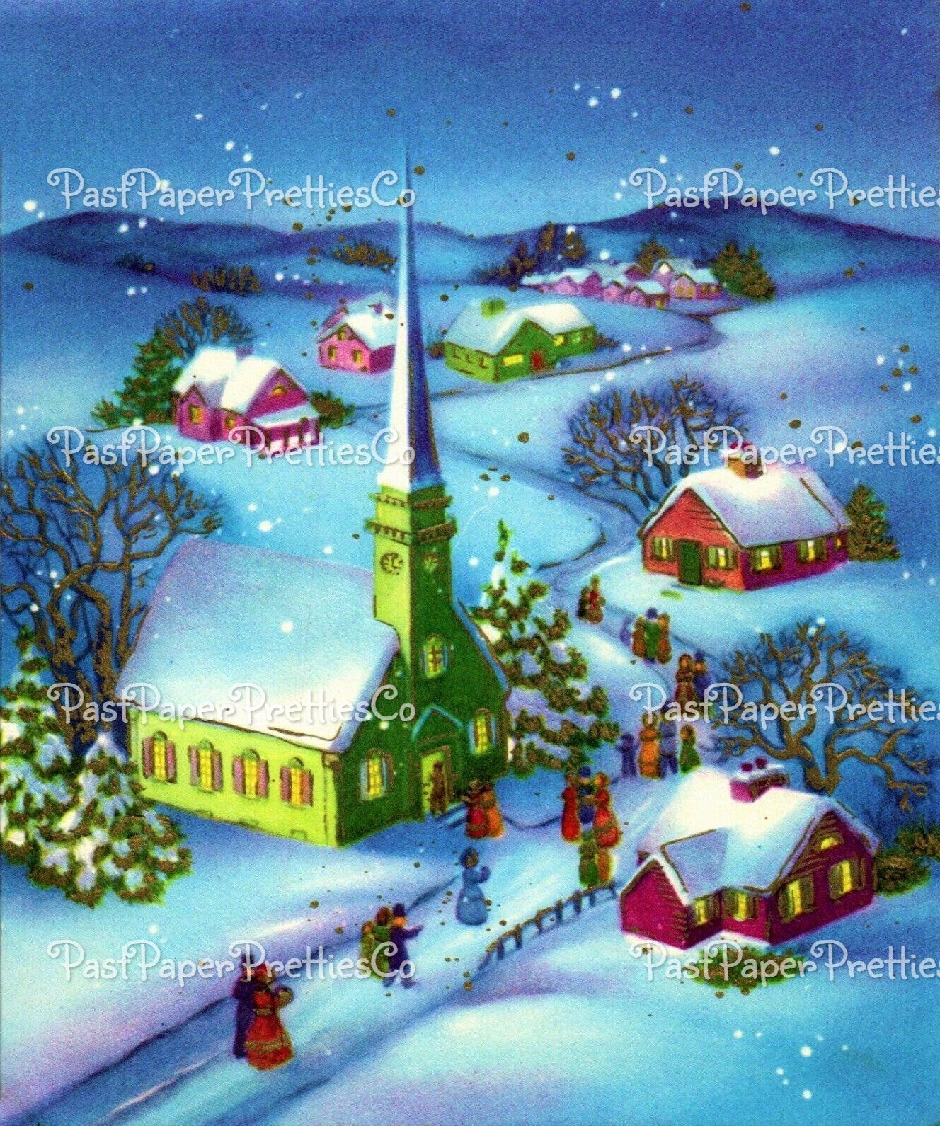 Vintage Printable Christmas Town and Church Collage Sheet & Single Card Images PDF Instant Digital Download Pretty Holiday Clipart