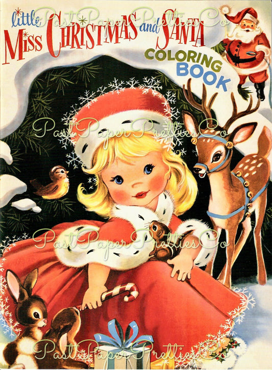 Vintage Printable Coloring Pages Little Miss Christmas Coloring & Santa Coloring Book 1956 PDF Instant Digital Download Cute Kitschmas Girl