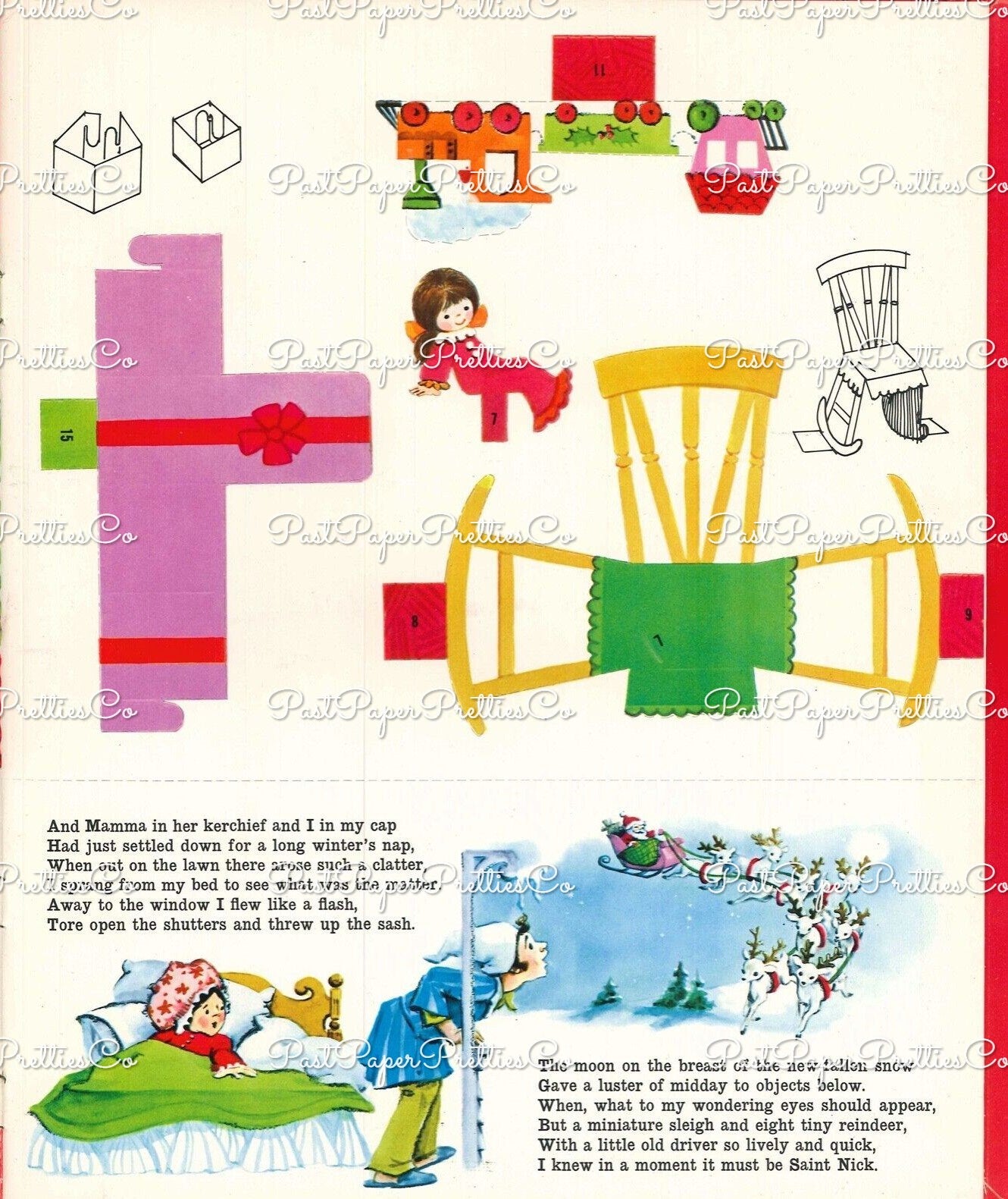 Vintage Printable The Night Before Christmas Cut Out & Assemble Playset Scene 1963 PDF Instant Digital Download Retro Paper Diorama