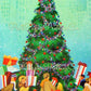 Vintage Printable Christmas In The City Town Square Tree Holiday Shoppers Card Image Instant Digital Download Mid Century Xmas Clip Art