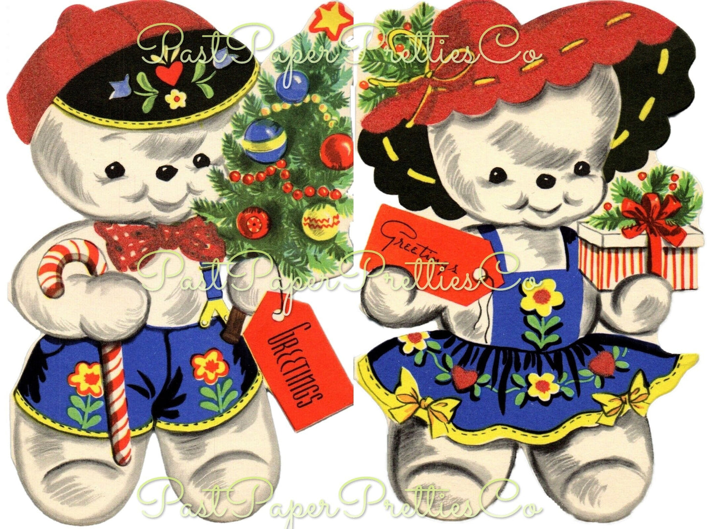 Vintage Printable Cute Folk Art Snowman Snowlady Christmas Card Image PDF Instant Digital Download Kitsch Snow Couple Clipart JPEG PNG