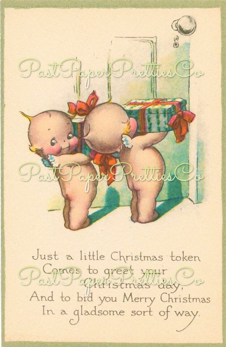 Vintage Printable Christmas Postcards Cutie Kewpie Angel Dolls Cherubs Holiday Images Set PDF Instant Digital Download
