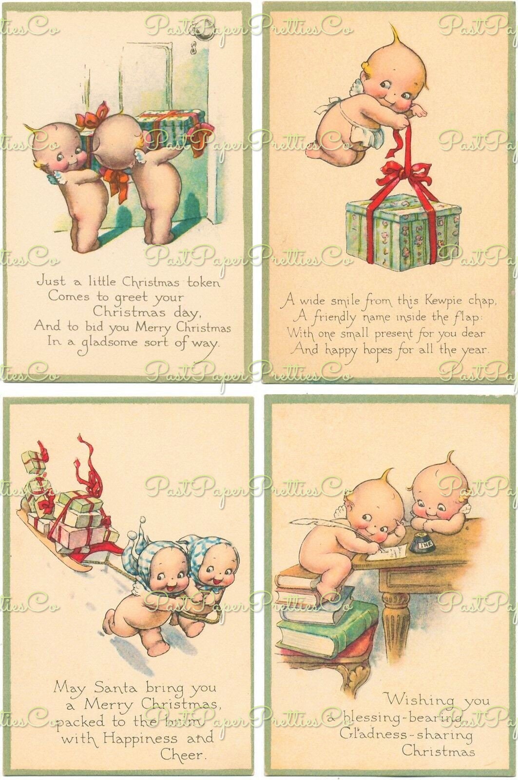 Vintage Printable Christmas Postcards Cutie Kewpie Angel Dolls Cherubs Holiday Images Set PDF Instant Digital Download