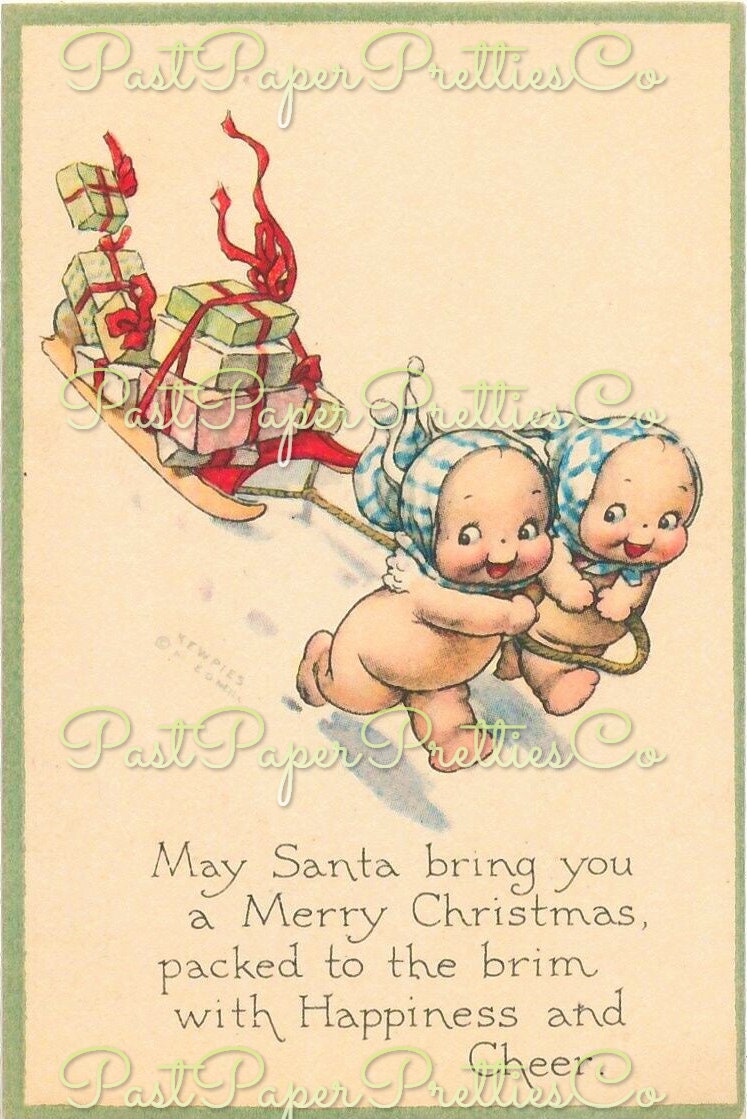 Vintage Printable Christmas Postcards Cutie Kewpie Angel Dolls Cherubs Holiday Images Set PDF Instant Digital Download