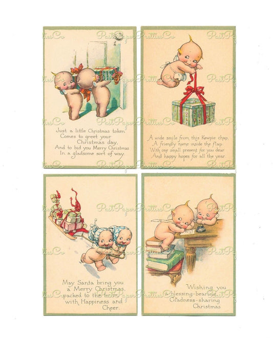 Vintage Printable Christmas Postcards Cutie Kewpie Angel Dolls Cherubs Holiday Images Set PDF Instant Digital Download