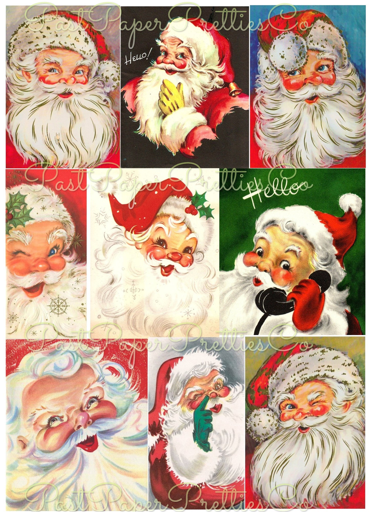 54 Vintage Printable Christmas Retro Santa Faces Heads Portraits Collage Collection MCM Santa Claus Card Images PDF Instant Digital Download