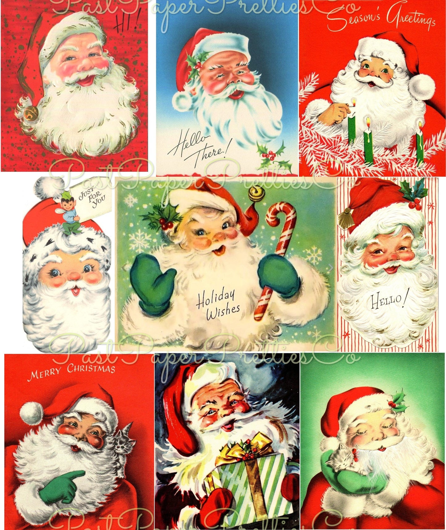 54 Vintage Printable Christmas Retro Santa Faces Heads Portraits Collage Collection MCM Santa Claus Card Images PDF Instant Digital Download