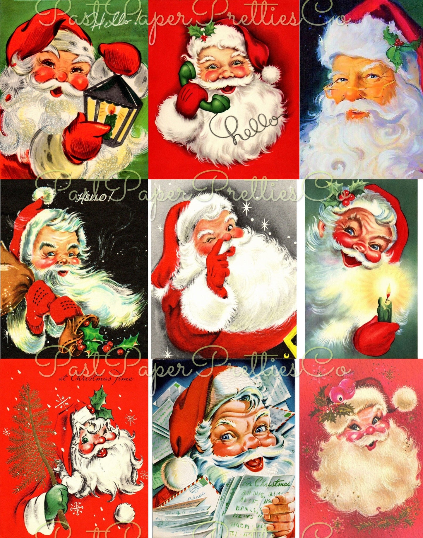 54 Vintage Printable Christmas Retro Santa Faces Heads Portraits Collage Collection MCM Santa Claus Card Images PDF Instant Digital Download