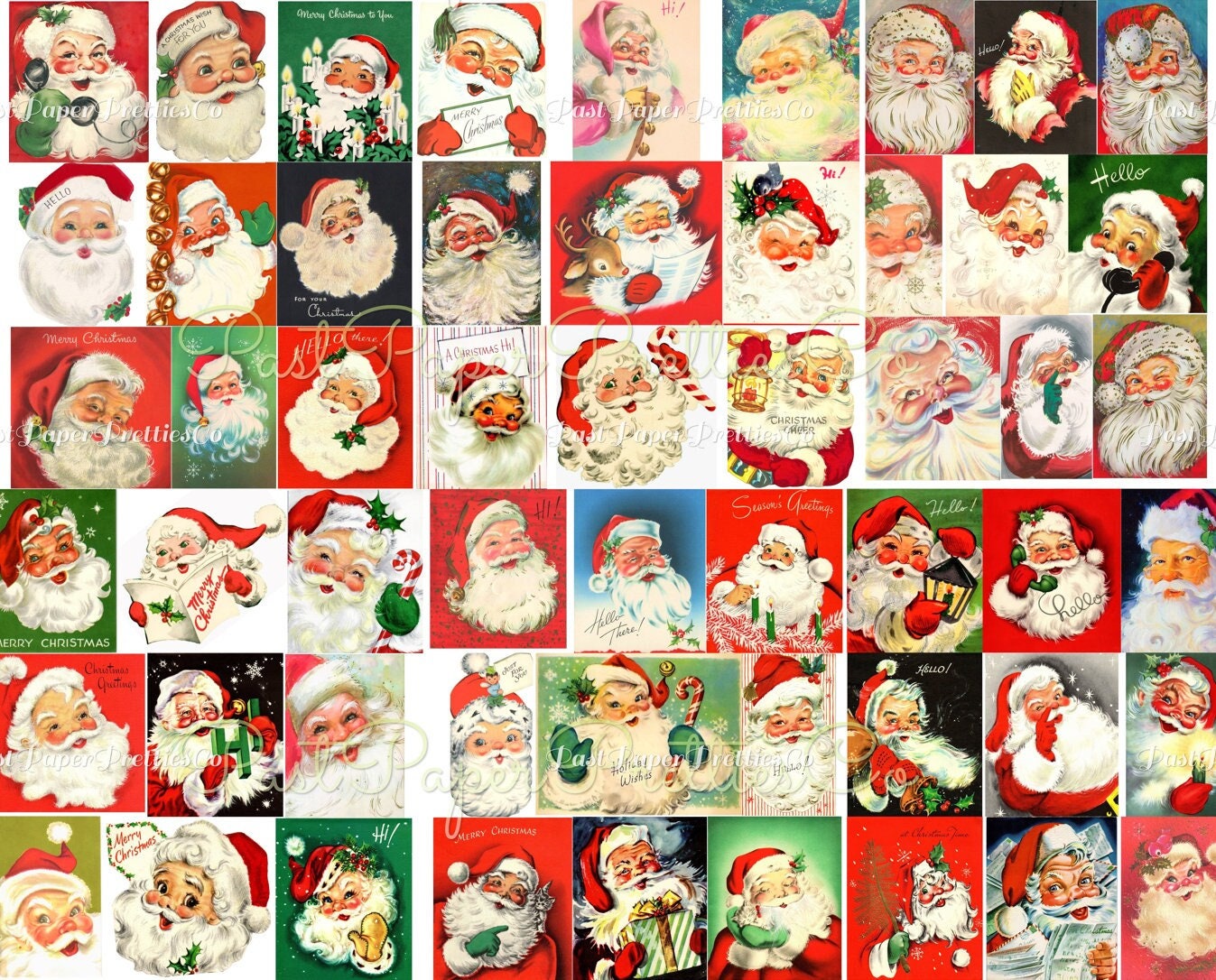 54 Vintage Printable Christmas Retro Santa Faces Heads Portraits Collage Collection MCM Santa Claus Card Images PDF Instant Digital Download