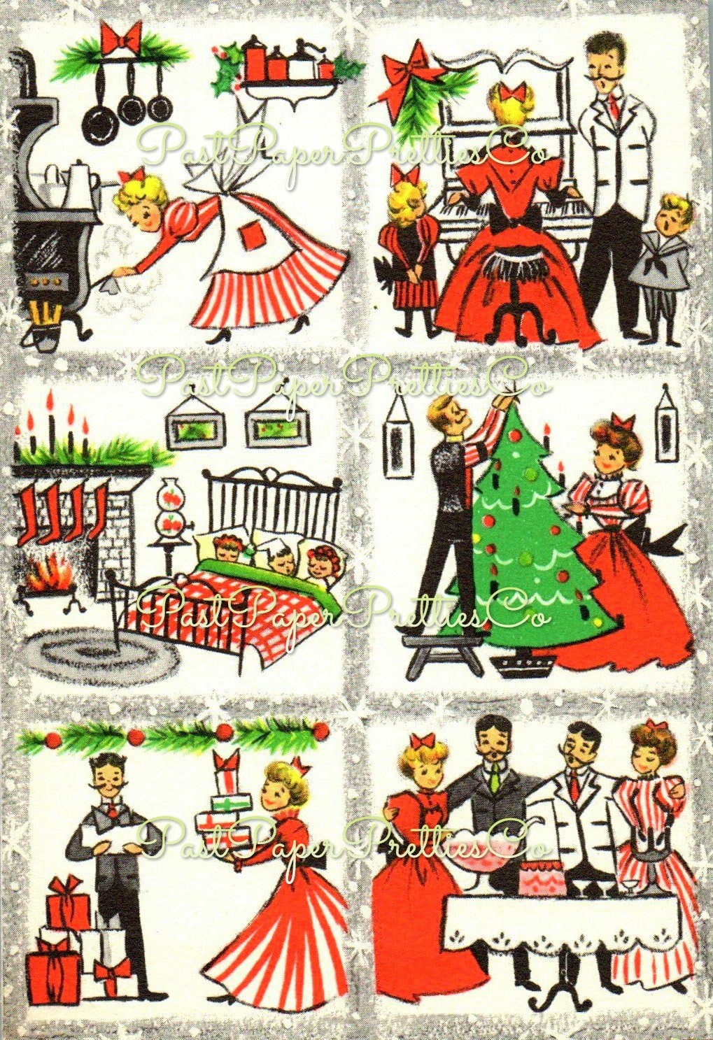 Vintage Printable Victorian Christmas Family Home Life Collage Card Image Instant Digital Download Kitsch Old Fashioned Holiday Clip Art