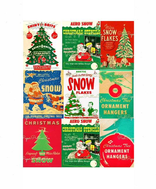 Vintage Printable Christmas Holiday Decor Packaging Box Covers Images Collage Sheet Mid Century Mod PDF Instant Digital Download 300 dpi