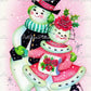 Vintage Printable Pink Snowman Snowlady Skating Snow Couple Christmas Card Image Instant Digital Download Kitsch Retro Mid Century Clip Art