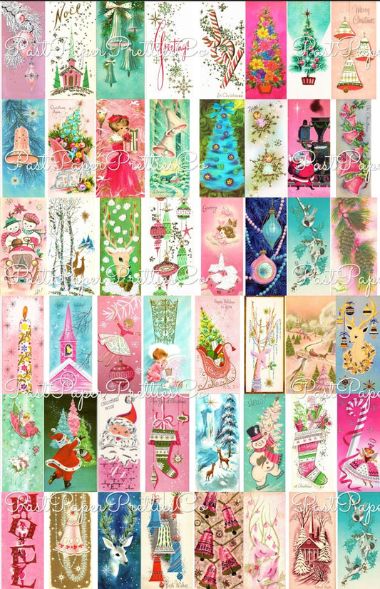 Vintage Printable Fabulous Retro Pink Pastel Christmas Collage Sheets Gift Tags 2 Sizes PDF Instant Digital Download Mid Century Mod Clipart