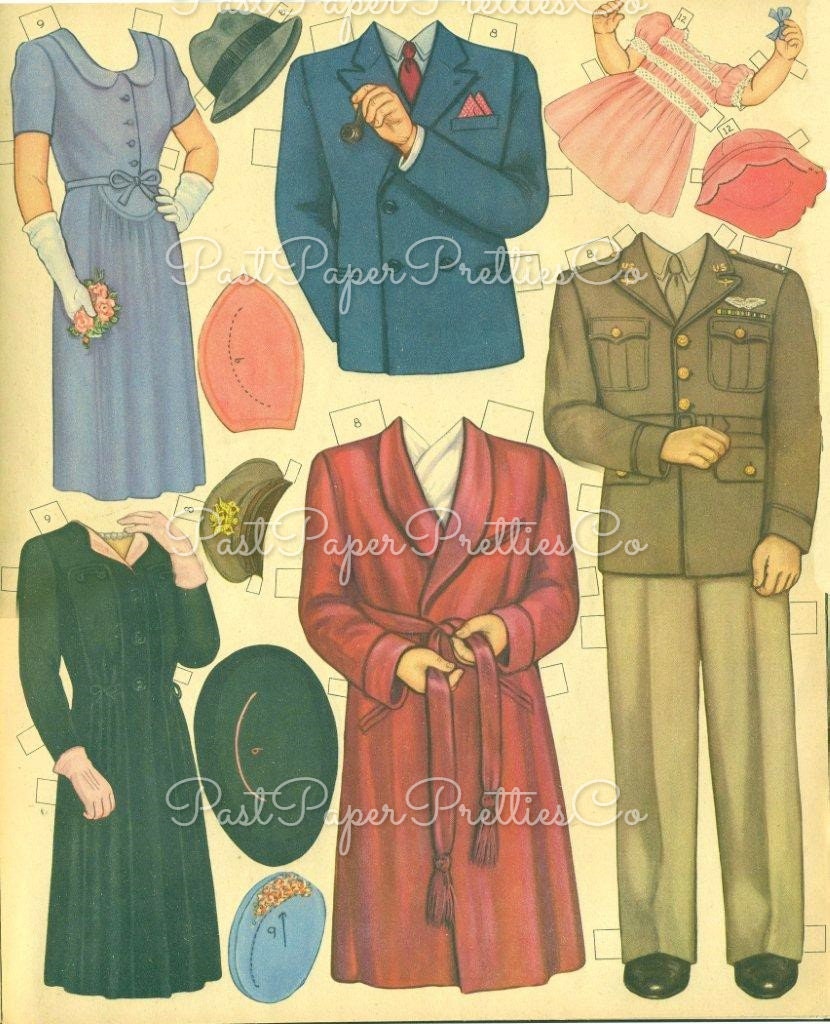 Vintage Paper Dolls All Size Dolls 1945 Printable PDF Instant Digital Download Kitsch Cute All Ages Family Doll Clipart