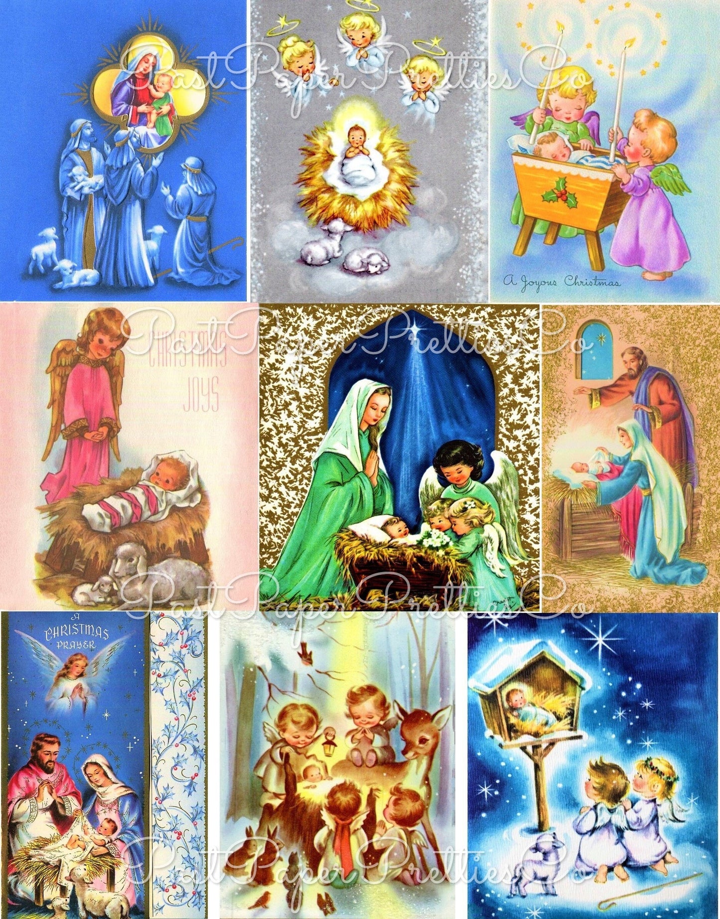 Vintage Printable Christmas Card Nativity Scene Images Collage Sheets PDF Instant Digital Download Cute Religious Gift Tags Cards