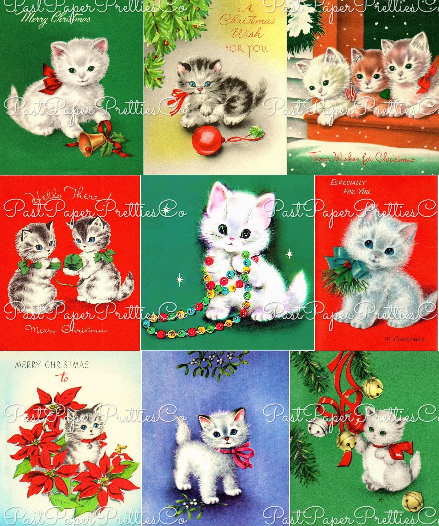 Vintage Printable Adorable Christmas Kittens Collage Sheets Retro Greeting Cards 54 Images PDF Instant Digital Download ALL Cats Clipart