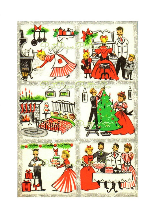 Vintage Printable Victorian Christmas Family Home Life Collage Card Image Instant Digital Download Kitsch Old Fashioned Holiday Clip Art