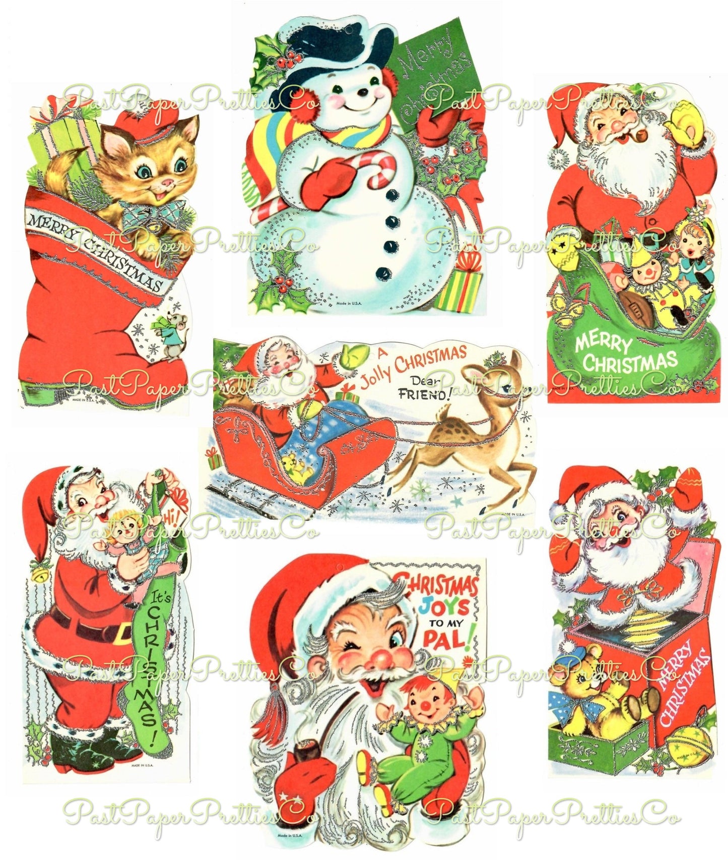 Vintage Printable Retro Christmas Classroom Style Cards Collage Sheets 20 Images PDF Instant Digital Download Cute 1960s Holiday Greetings