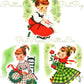 Vintage Printable Pretty Gingham Dress Christmas Girls Norcross Card Images c. 1940s PDF Instant Digital Download Cute Xmas Clipart 300 dpi