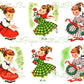 Vintage Printable Pretty Gingham Dress Christmas Girls Norcross Card Images c. 1940s PDF Instant Digital Download Cute Xmas Clipart 300 dpi