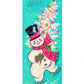 Vintage Printable Pink Teal Snowman Skating Christmas Tree Card Image Instant Digital Download Kitsch Retro Mid Century Clip Art