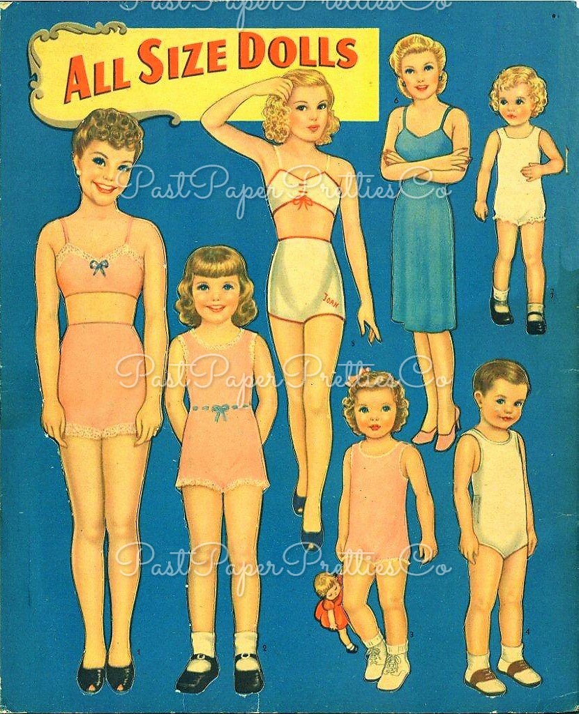 Vintage Paper Dolls All Size Dolls 1945 Printable PDF Instant Digital Download Kitsch Cute All Ages Family Doll Clipart