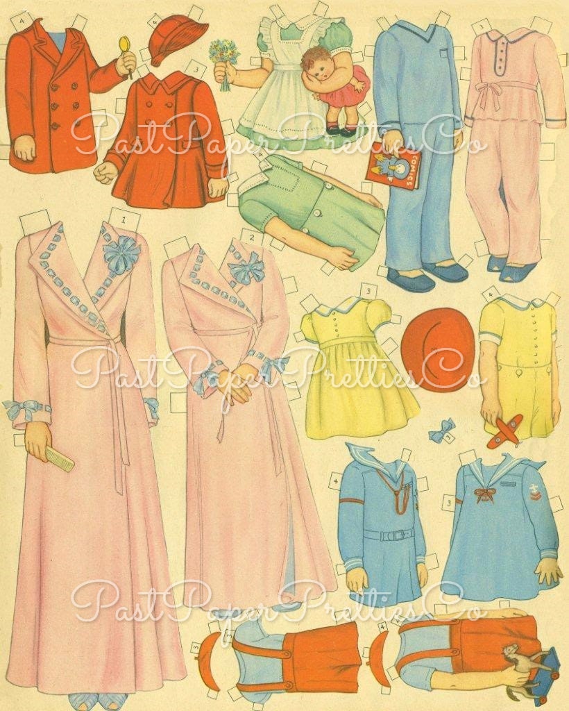 Vintage Paper Dolls All Size Dolls 1945 Printable PDF Instant Digital Download Kitsch Cute All Ages Family Doll Clipart