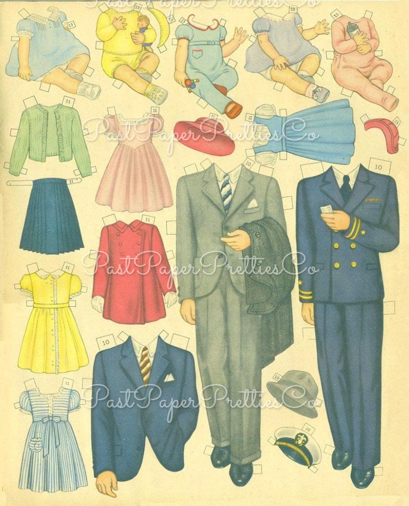 Vintage Paper Dolls All Size Dolls 1945 Printable PDF Instant Digital Download Kitsch Cute All Ages Family Doll Clipart