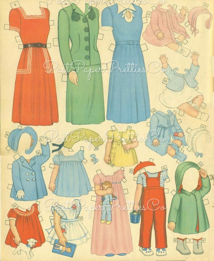 Vintage Paper Dolls All Size Dolls 1945 Printable PDF Instant Digital Download Kitsch Cute All Ages Family Doll Clipart