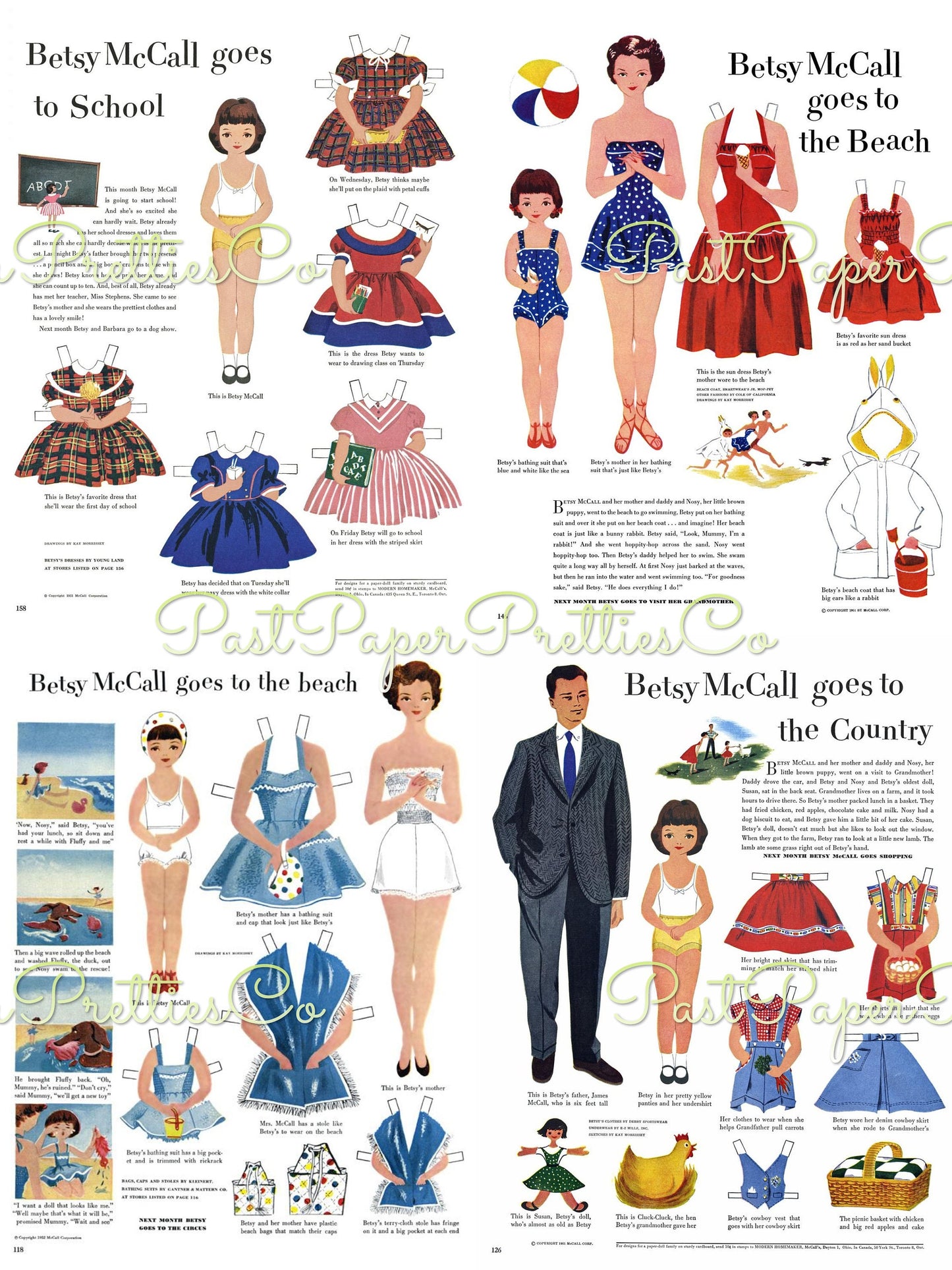 16 Sets Vintage Paper Dolls Betsy McCall Collage Sheets c. 1950s - 1960s PDF Printable Digital Instant Digital Download