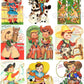 Vintage Printable Cowboy Cowgirl Happy Birthday Collage Sheets Retro Card Western Images PDF Instant Digital Download Clipart 2 Sizes