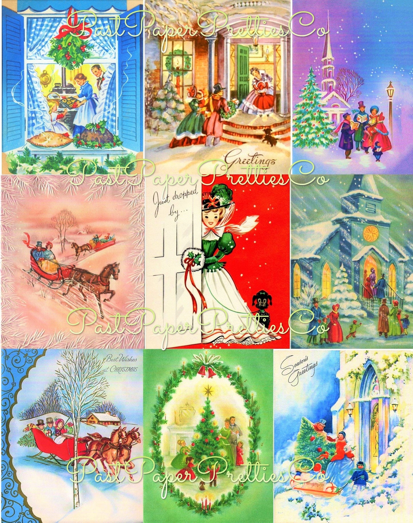 Vintage Printable Victorian Dickenson Christmas Card Collage Sheets Old Timey Images PDF Instant Digital Download Cheerful Holiday Clipart