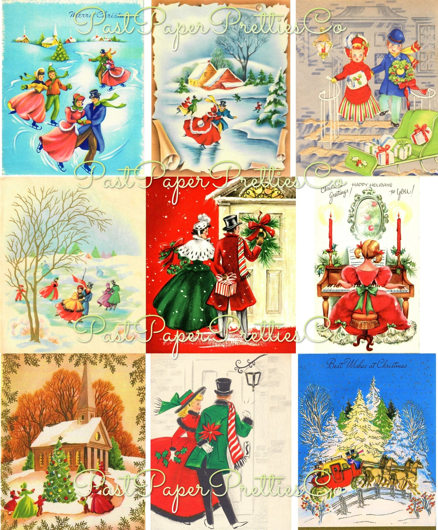 Vintage Printable Victorian Dickenson Christmas Card Collage Sheets Old Timey Images PDF Instant Digital Download Cheerful Holiday Clipart