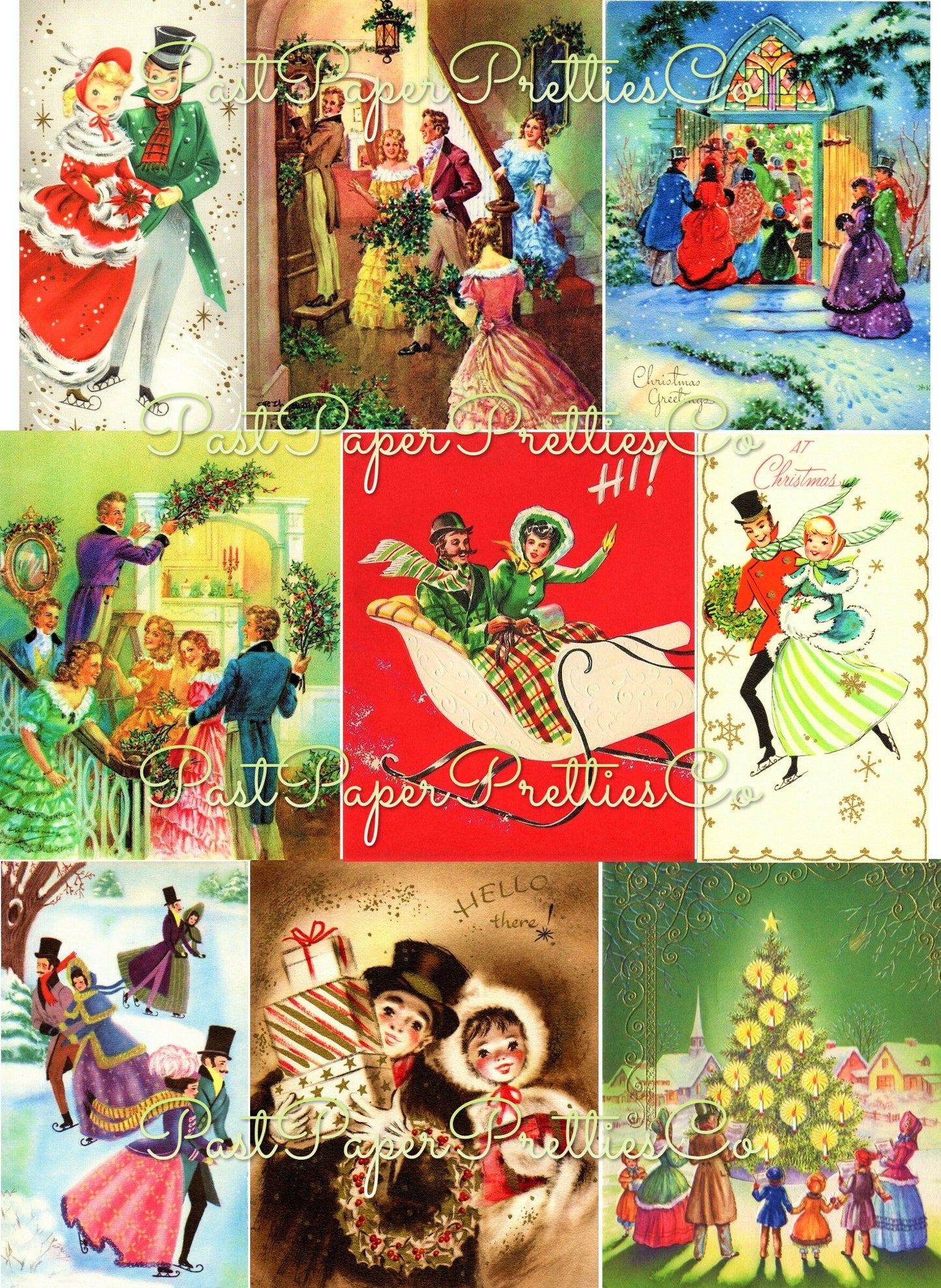 Vintage Printable Victorian Dickenson Christmas Card Collage Sheets Old Timey Images PDF Instant Digital Download Cheerful Holiday Clipart