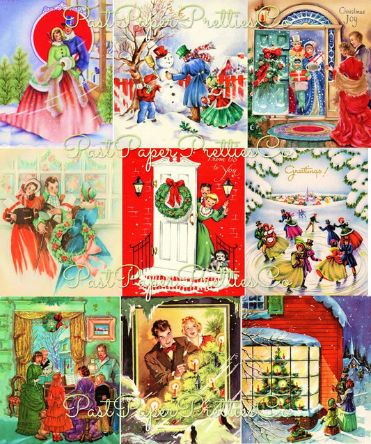 Vintage Printable Victorian Dickenson Christmas Card Collage Sheets Old Timey Images PDF Instant Digital Download Cheerful Holiday Clipart