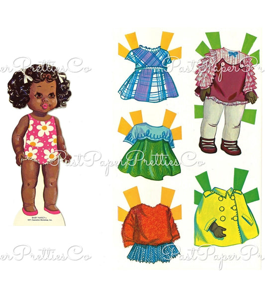 Vintage Paper Dolls Baby Nancy African American Doll c. 1971 Printable PDF Instant Digital Download Cute Black Girl Retro Childhood Toy