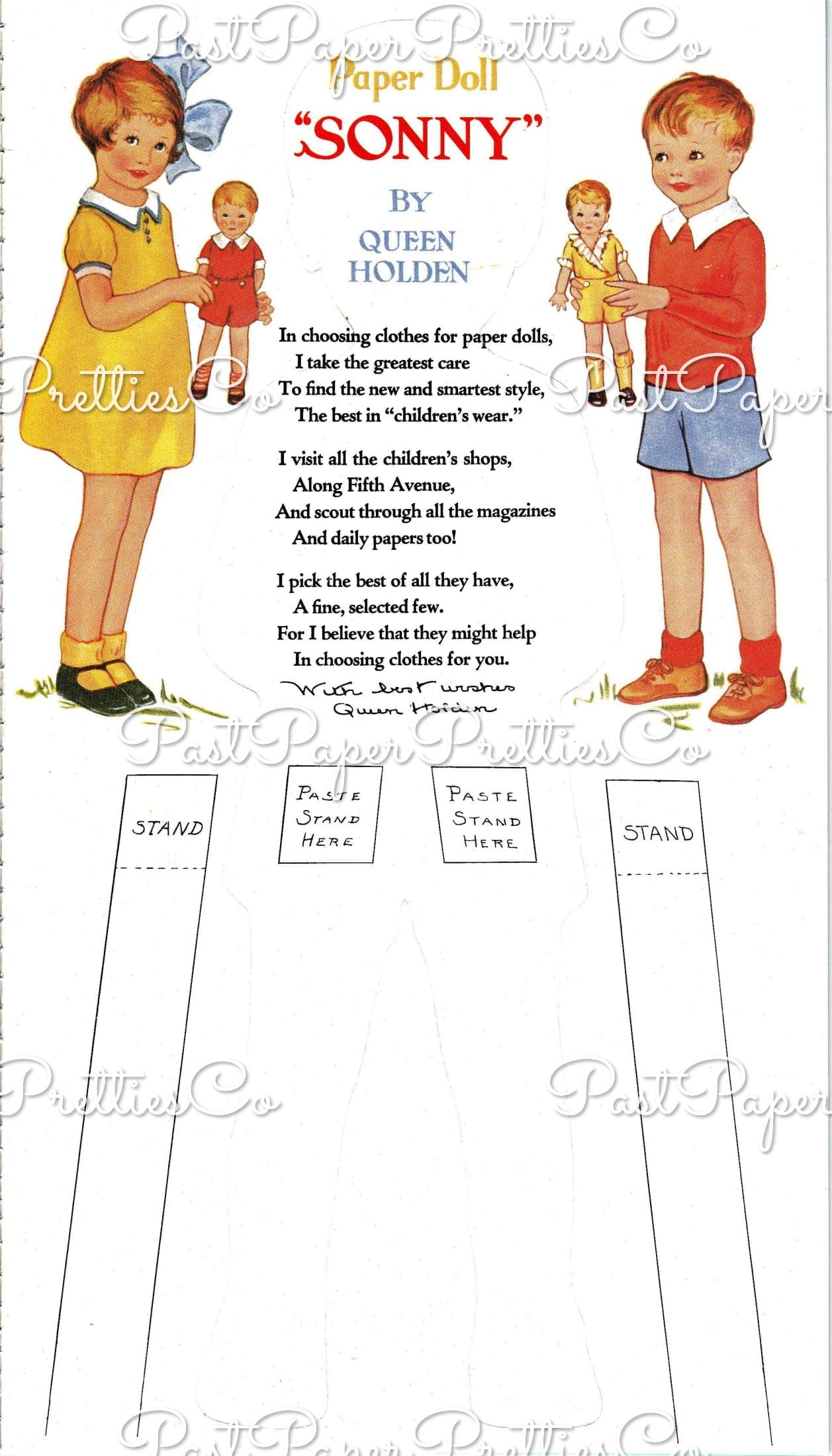 Vintage Printable Paper Dolls Gloria and Sonny c. 1942 Adorable Little Girl & Boy PDF Instant Digital Download Kitsch Cute Children Clipart