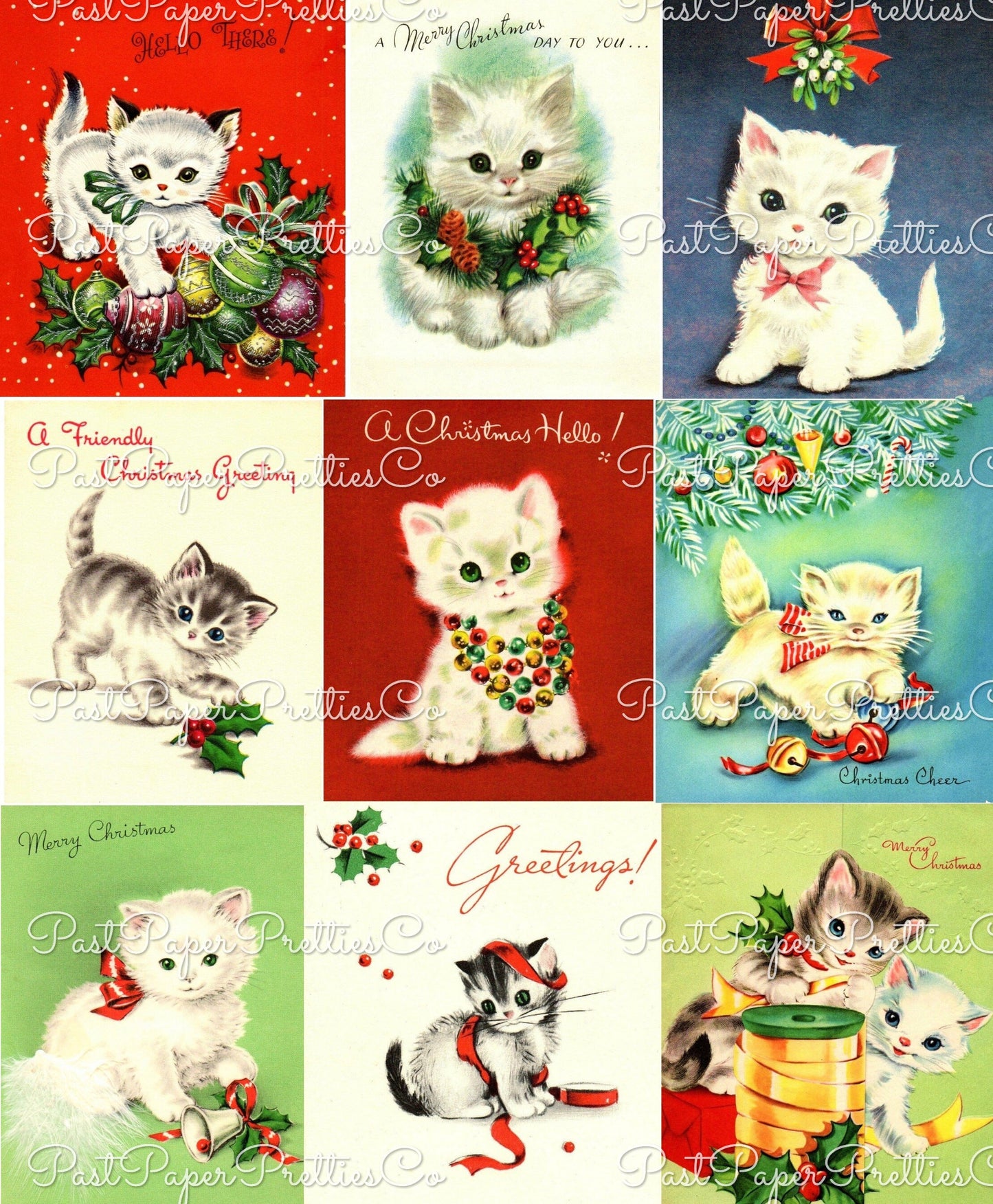 Vintage Printable Adorable Christmas Kittens Collage Sheets Retro Greeting Cards 54 Images PDF Instant Digital Download ALL Cats Clipart