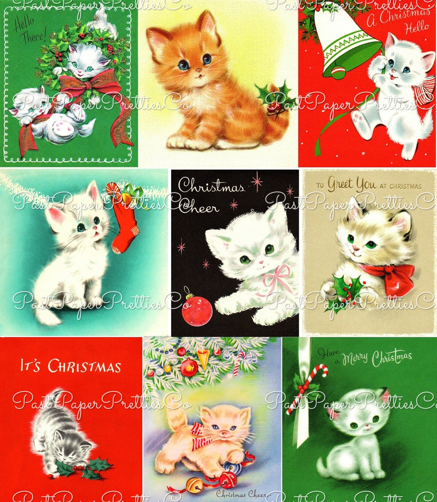 Vintage Printable Adorable Christmas Kittens Collage Sheets Retro Greeting Cards 54 Images PDF Instant Digital Download ALL Cats Clipart