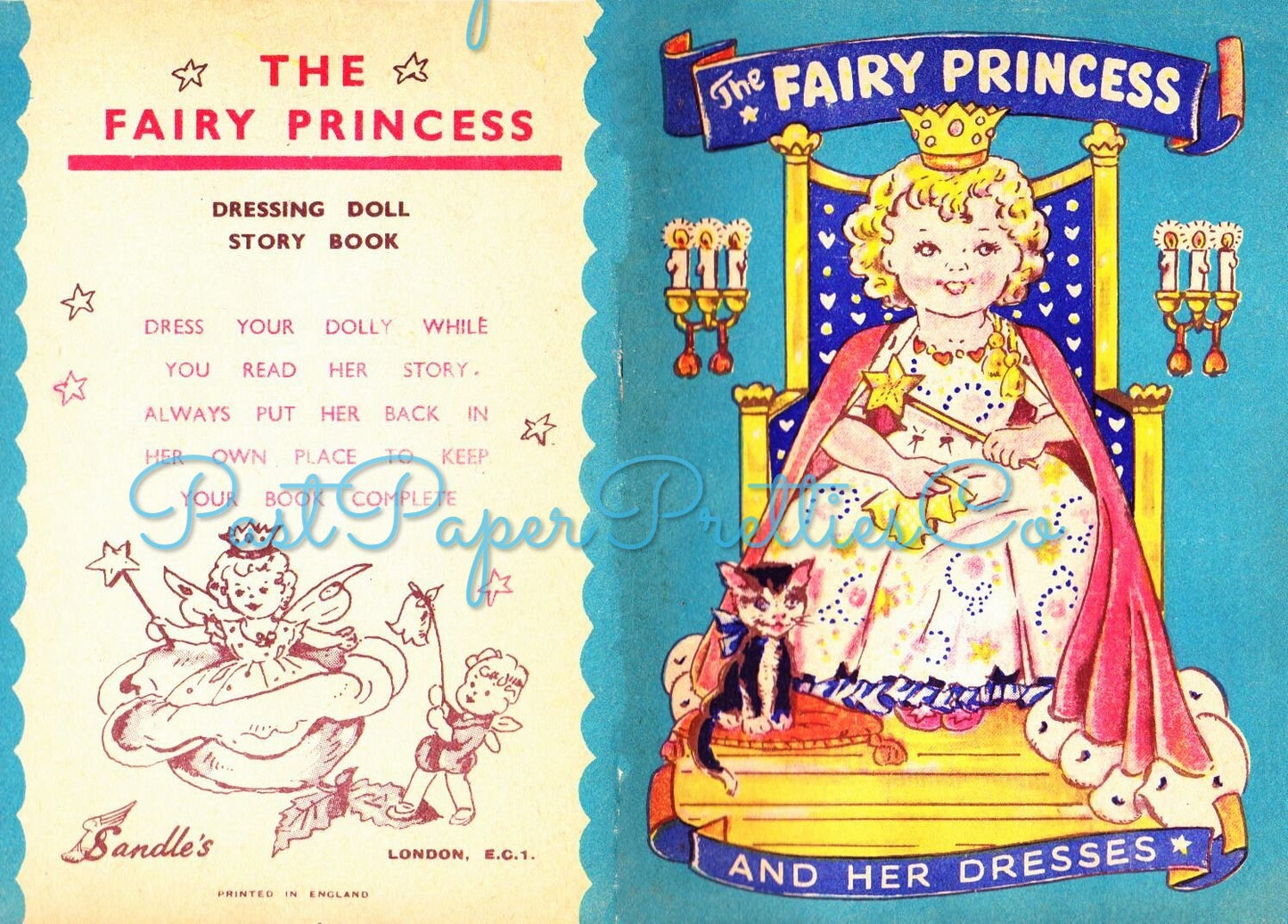 Vintage Paper Dolls The Fairy Princess c. 1950s PDF Printable Instant Digital Download Sandles Inc Cute Girl Storybook Fairytale Clip Art